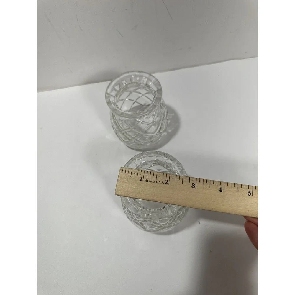 Set of 2 Pineapple‎ Cut Glass Sphere Vase Votive Candle Holder 3.6